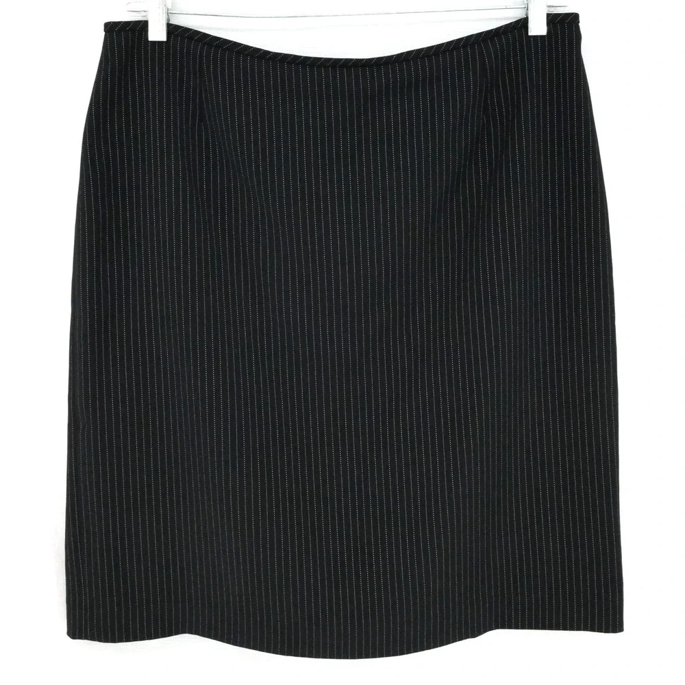 Tahari Skirt Suit Womens 16 Black Pinstripe Lined Buttons Pockets Career - Picture 14 of 16